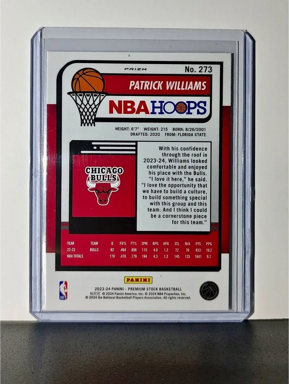 Patrick Williams 2023-24 Panini Premium Stock NBA Hoops #273 Prizm Refractor